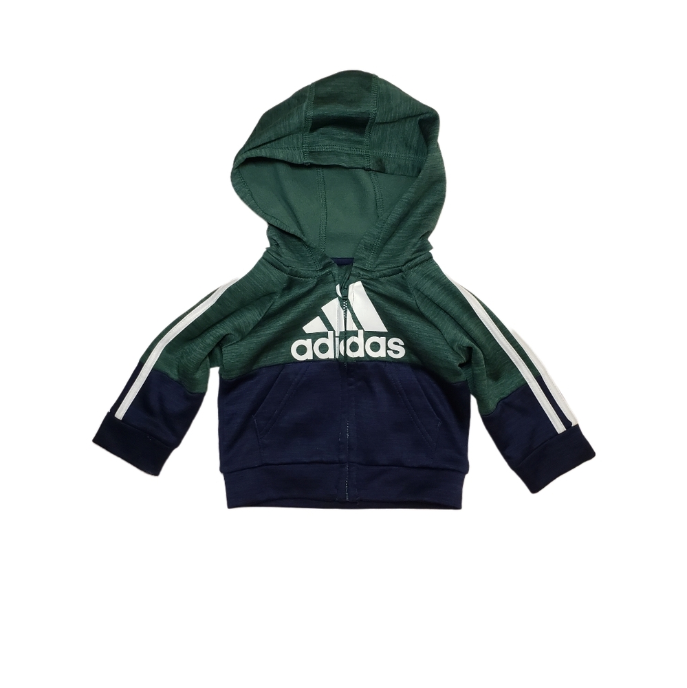 Adidas 3m Green and Navy Logo Zip Up Hooded Athletic Sporty Jacket